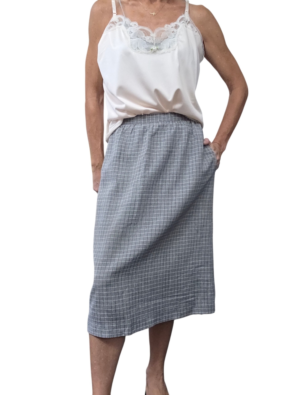 Vintage Pendleton Black White Plaid Midi Skirt Minimalist